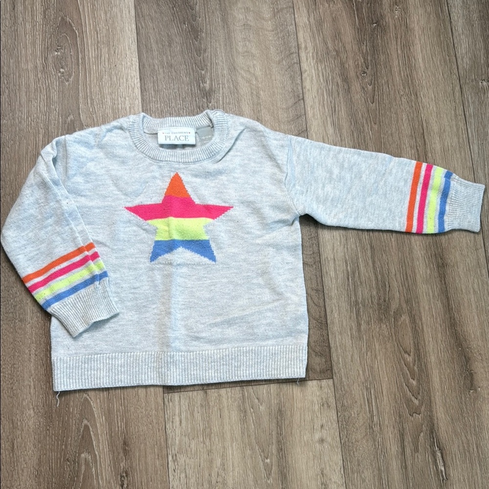 The Children's Place Gray and Pink Stripe Sweater Crew Neck